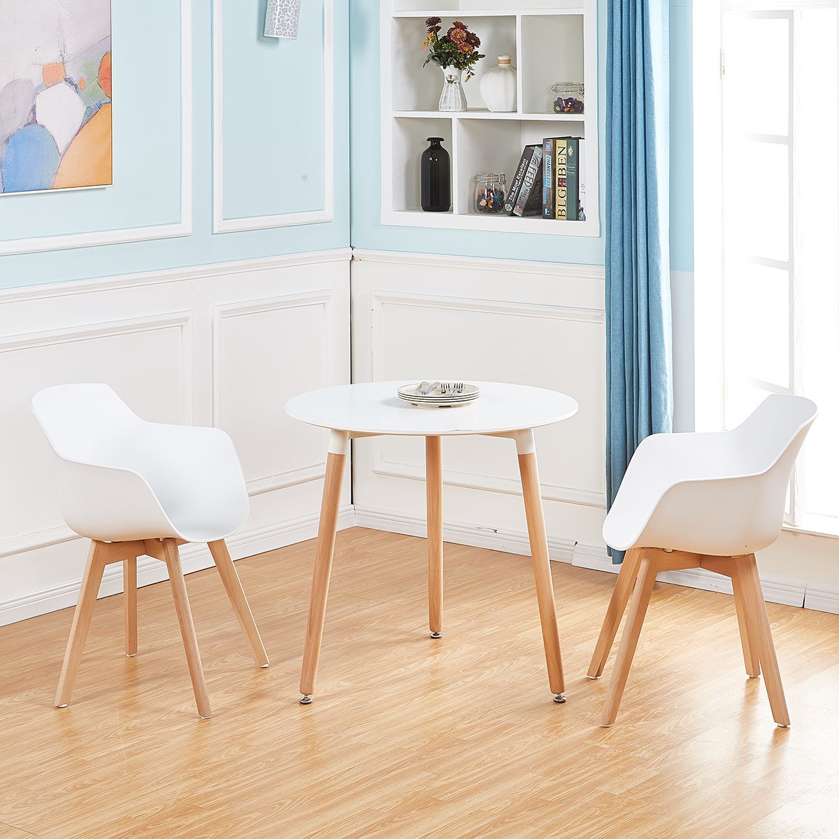 EGGREE Set van 4 stoelen voor eetkamer en keuken in Scandinavische stijl met gevoerde zitting van PU-leer en beukenhouten poten, donkerblauw EGGREE Set van 4 stoelen voor eetkamer en keuken in Scandinavische stijl met gevoerde zitting van PU-leer en beukenhouten poten, donkerblauw