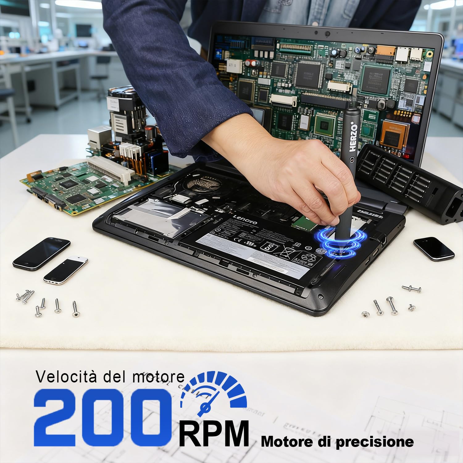 HERZO Mini cacciavite elettrico, 20 in 1, avvitatore elettrico di precisione con punte magnetiche, 2 livelli di coppia esagonale, 5/32 pollici, per cellulare, laptop, occhiali, riparazione orologi