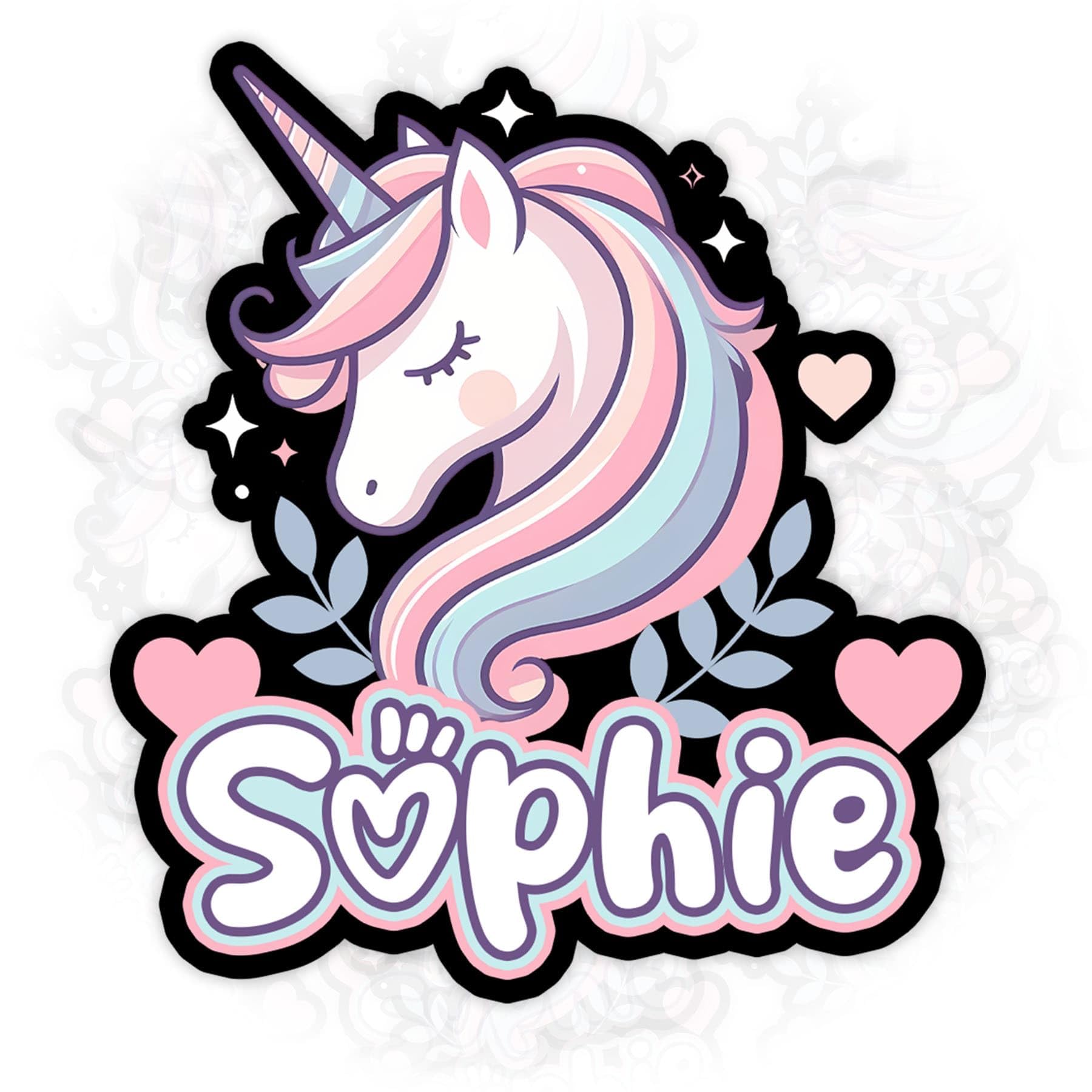 Custom Name Unicorn with Heart Sticker Personalized Text Nursery Rainbow Decal Waterproof Vinyl Decal for Water Bottles Tumblers Laptops Hard Hat Cars