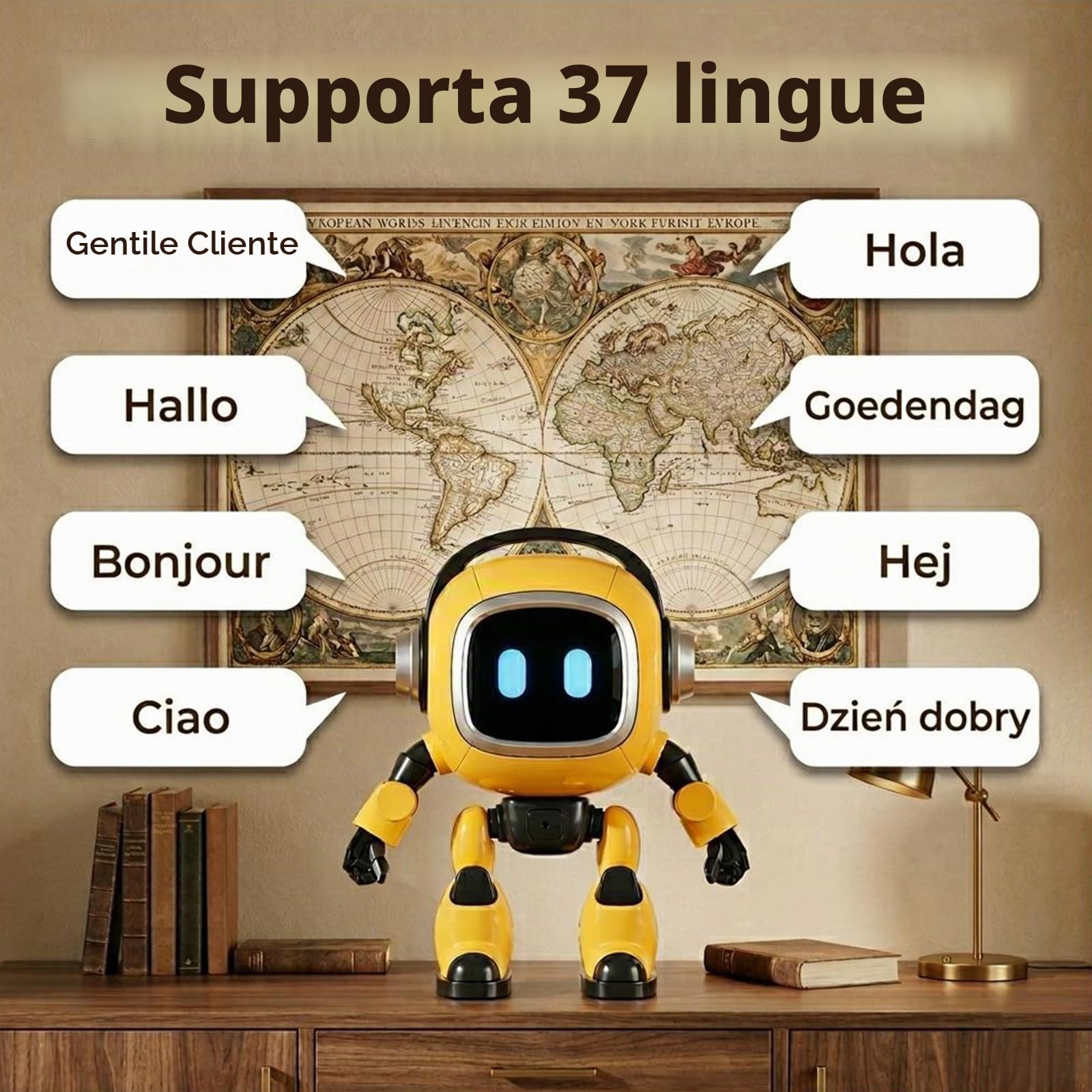 Robot Tutor Intelligente AI con 4 Principali Modelli AI e Conversazione Naturale, 37 Lingue Storia Musica Meteo Altoparlante Bluetooth, Compagno Interattivo per l'Apprendimento Domestico con Luci