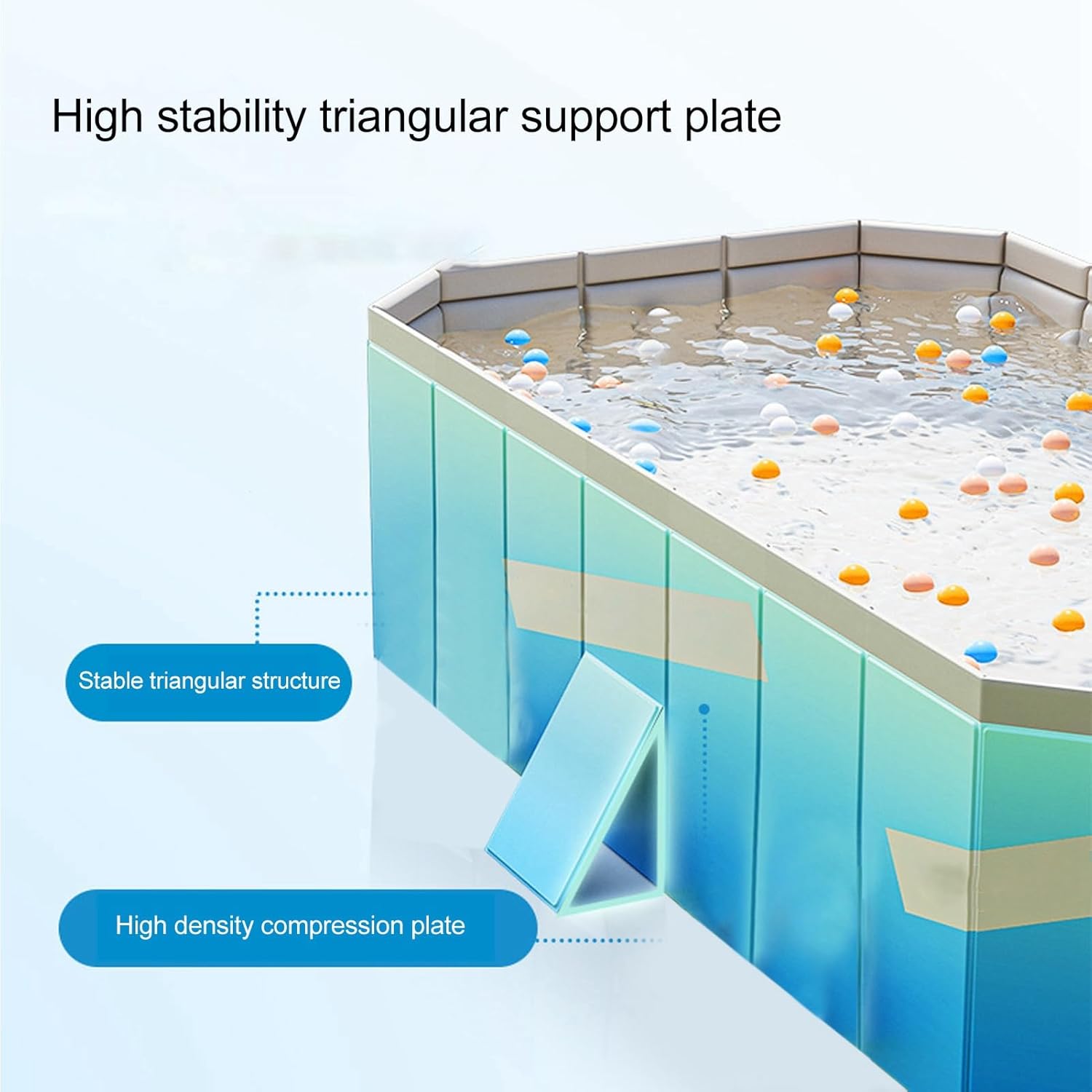 Foldable Pool Non-Inflation Rectangular Shaped PVC Swimming Pool for Home Use Blue (1.6 m / 63 inches)