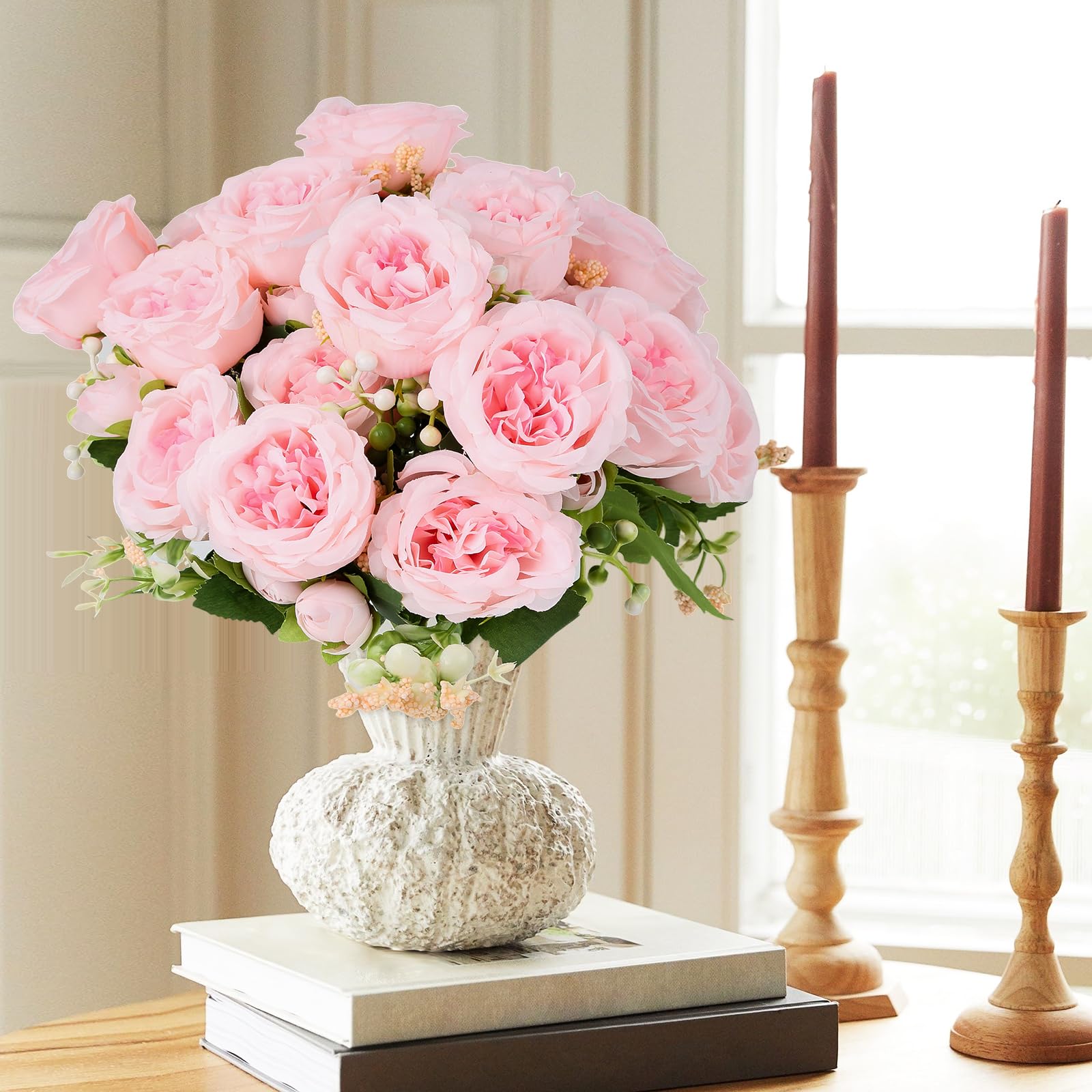 EUWLY 4 Bunches Peonies Artificial Flowers, Real Touch Silk Fake Flowers Decor for Wedding Home Decor Vase Arrangement Centrepiece, Never Wilts