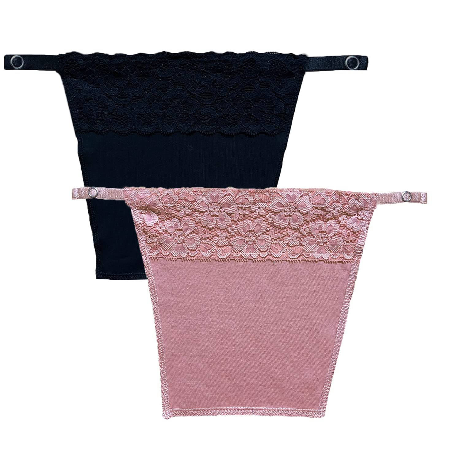 FIMALIAWomen's Deep Neck Cleavage Cover Cotton Clip-on Mock Lace Camisole Best for V Neck Top (Free Size) Set of 2pc