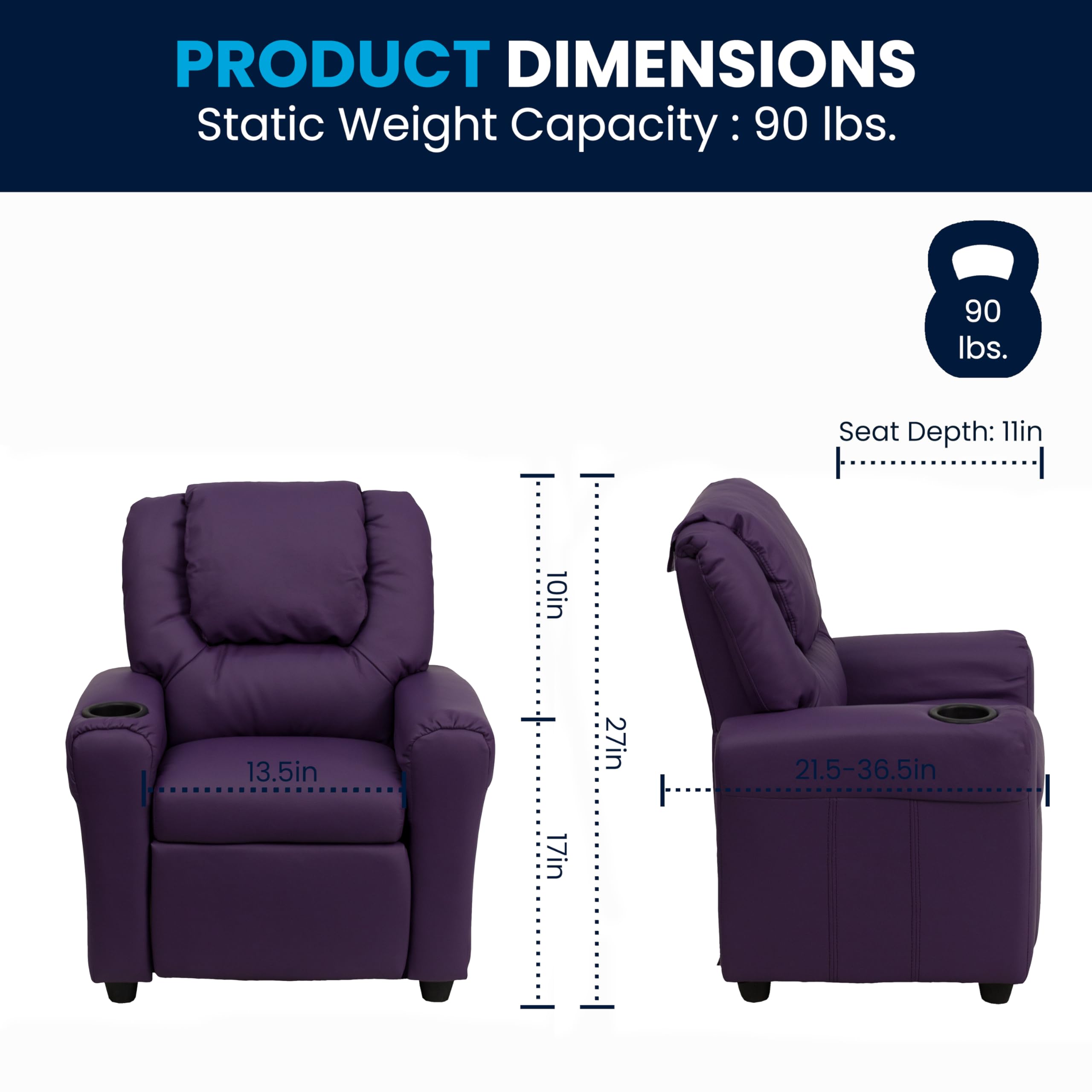 Flash Furniture contemporáneo Beige Vinilo niños reclinable con portavasos y reposacabezas