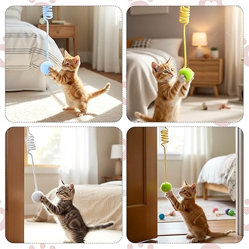 Miniatura 7 de 4PCS Cat Spring Toys, Hanging Fluffy Cat Ball Toys with Bell Stretchable Interactive Cats Teaser Soft Plush Interactive Cat Toy for Indoor Cats