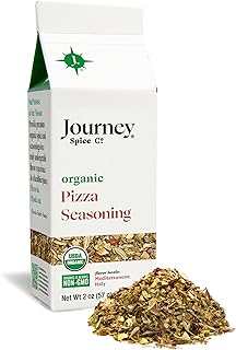 Organic Pizza Seasoning by Journey Spice Co. | Salt-Free, Sugar-Free, Non-GMO, MSG-Free | Natural Mediterranean Italian Spice Herb Blend for Pizza, Lasagna, Pasta, Meat, Veggies, and More. | 2 oz. | Resealable/Reusable Cap