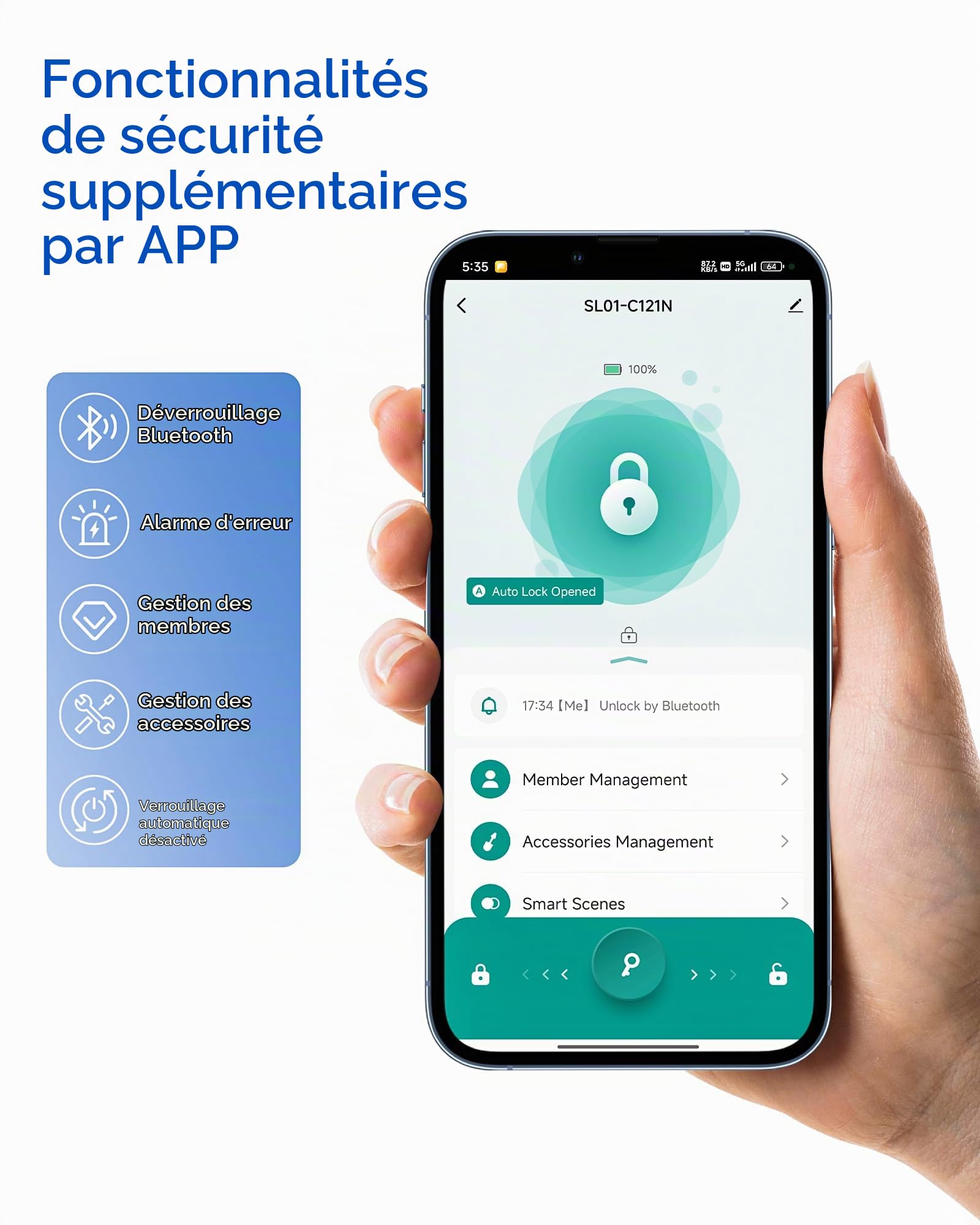NGTeco Serrure Connectée, Déverrouillage Par Application, Déverrouillage Par Empreinte Digitale, Carte à Puce, Clé Mécanique, Convient Pour 30-65 mm, La Serrure Est Facile à Installer