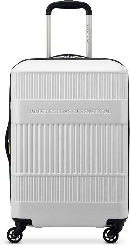 United Colors of Benetton Ribbed Hardside Expandable Luggage with Spinner Wheels, White, Carry-On 20 Inch