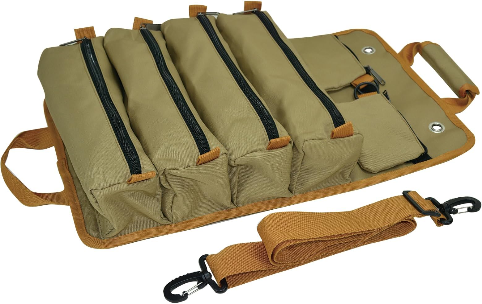 Tool Bag Roll Up, Bag Tool Organizers, Small Tool Bag W/Detachable Pouches, Heavy Duty Tool Organizer for Men Women (Khaki)