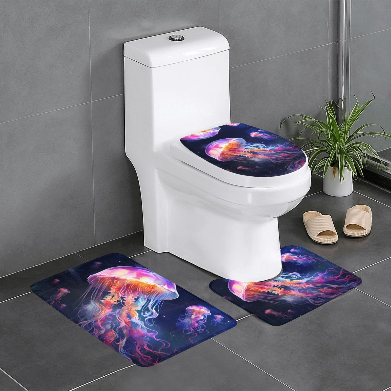 Tapis de salle de bain à motif méduses colorées pour décorer la coiffeuse et les toilettes