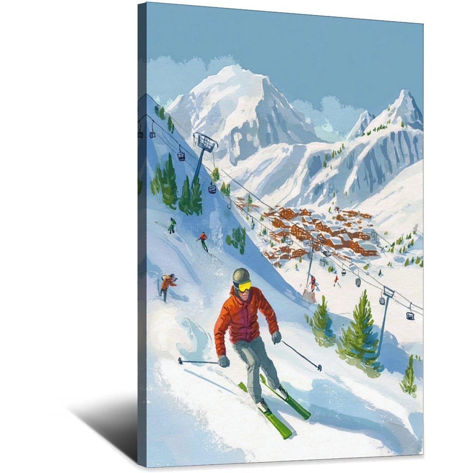 Tignes France Ski Posters 24x36inch(60x90cm) Vintage Watercolor Canvas Art