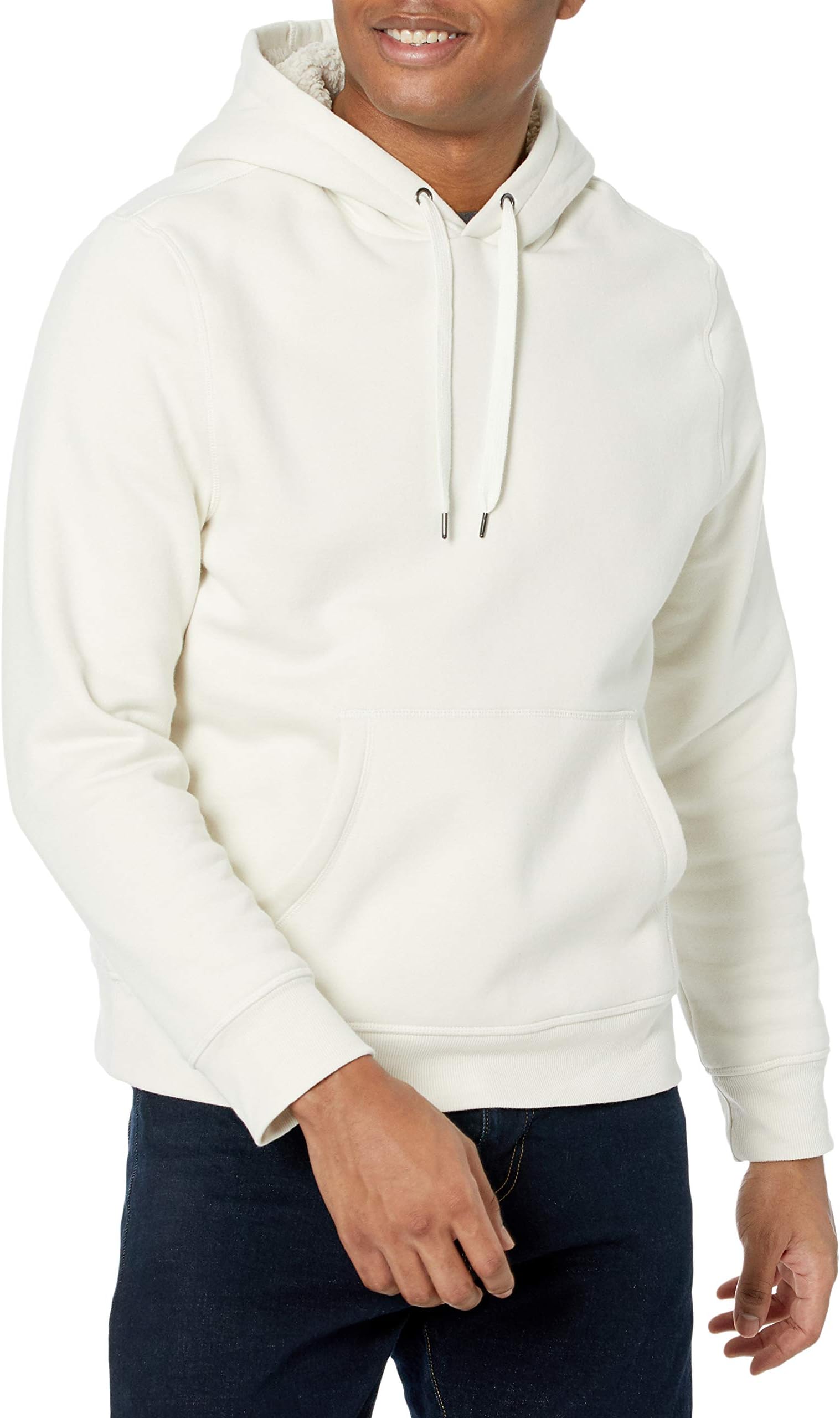 Amazon EssentialsMen's Sherpa-Lined Pullover Hoodie Sweatshirt, Off-White, X-Large
