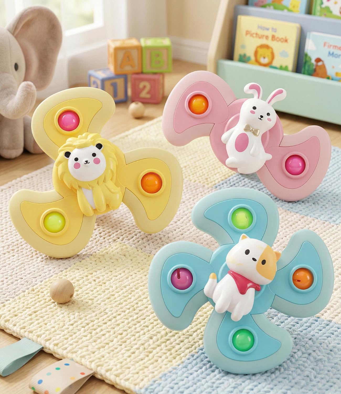 Play Nation 3 Pcs Spinner with Suction Cup Toys for Baby Animal Theme, Playtime for Hand-Eye Coordination, Toddler Fidget Rattle for Motor Skills Development for Boys & Girls 4+ Months, BIS Certified-image-35