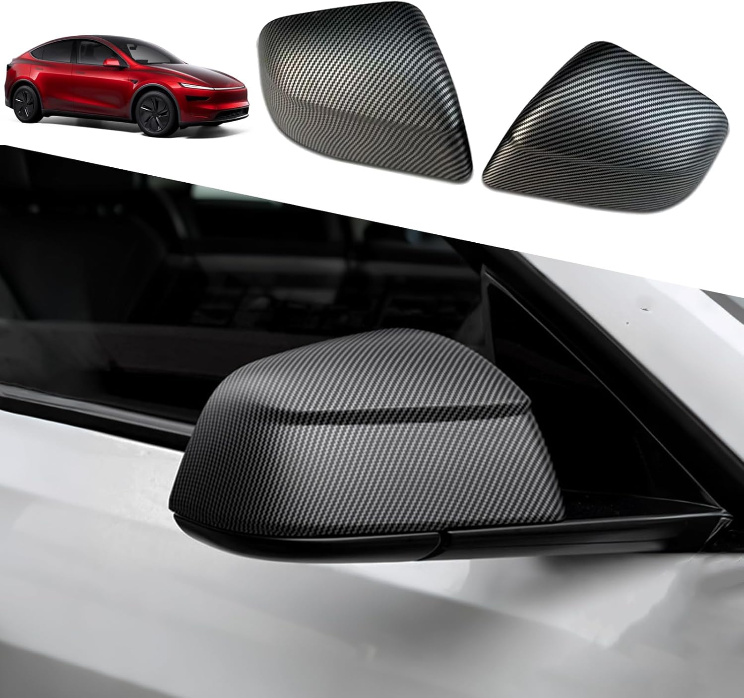 YHCDSEA Rearview Mirror Guard Cover for Tesla Model Y Juniper, Side Mirror Cover Exterior Accessories fit for Model Y Juniper 2025 2026 (Matt Carbon Fiber Pattern)