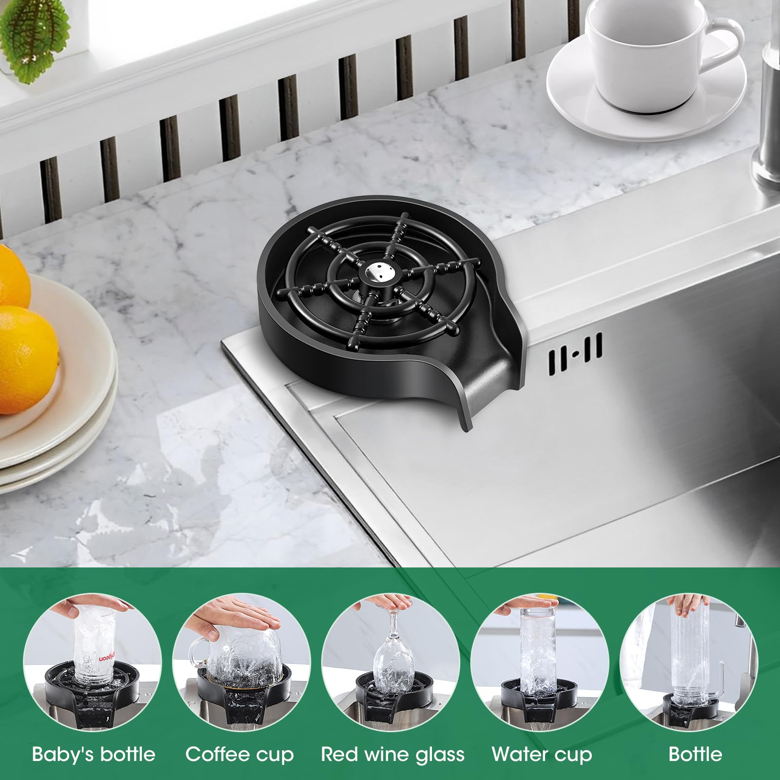 Gläserspüler für Spülbecken mit Wasseranschluss Cup Washer für Zuhause, Restaurant und Bar, Glas Spüler Tassenspüler, Geeignet für die meisten Arten von Tassen und Utensilien