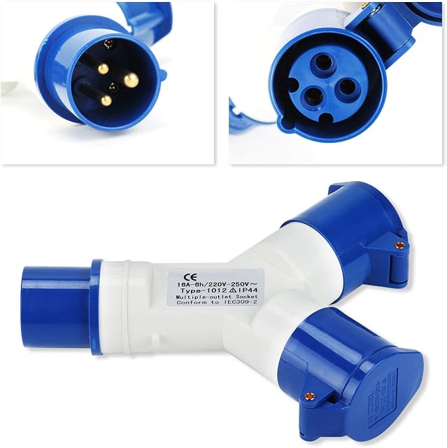 ColdShine 2 Way Splitter 16A Electric Mains Hook Up Lead Adaptor Caravans Motorhomes