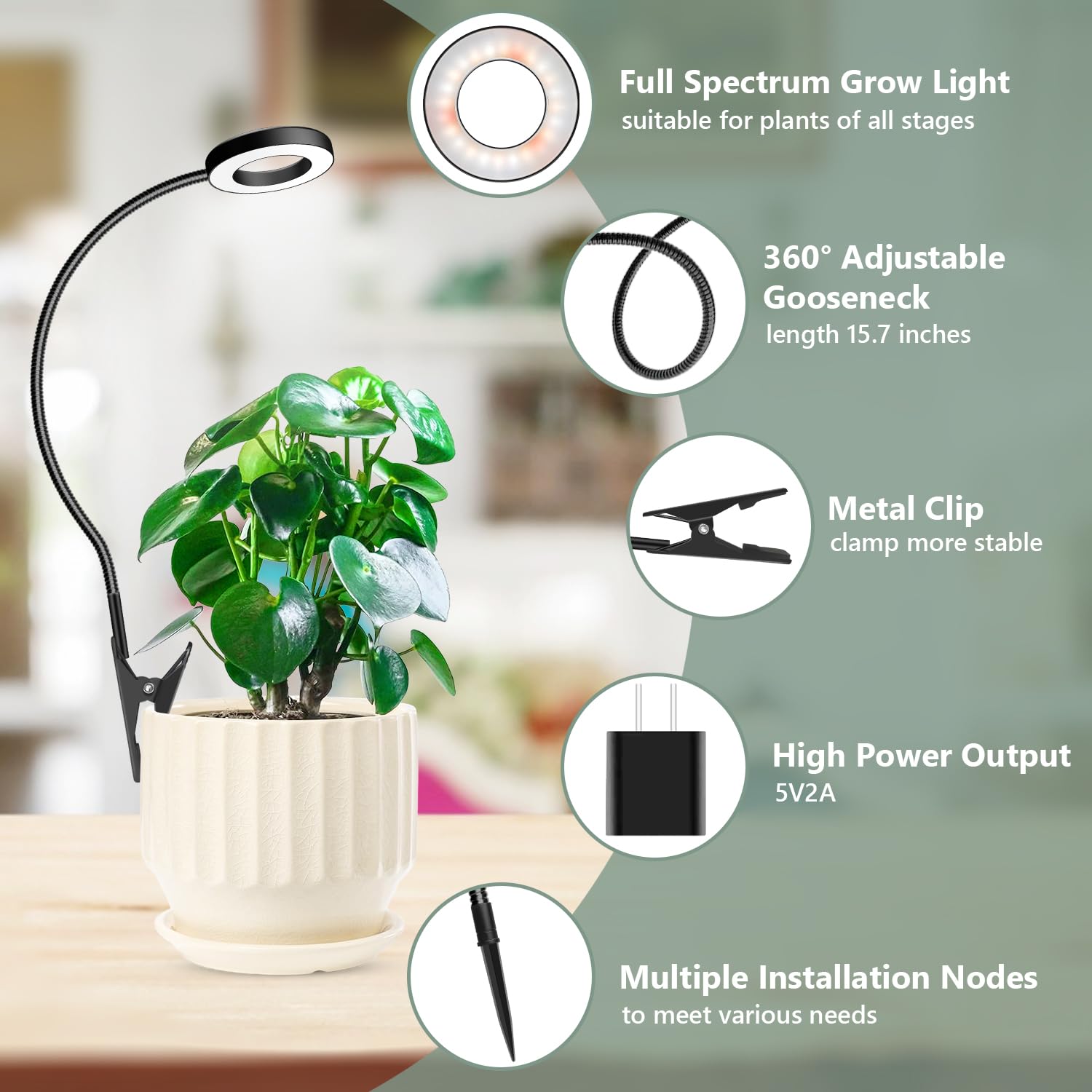 Luci per piante da interno, 144 luci LED a spettro completo con clip, confezione da 3, luce per piante a alone nera, 2 modi di installazione con timer