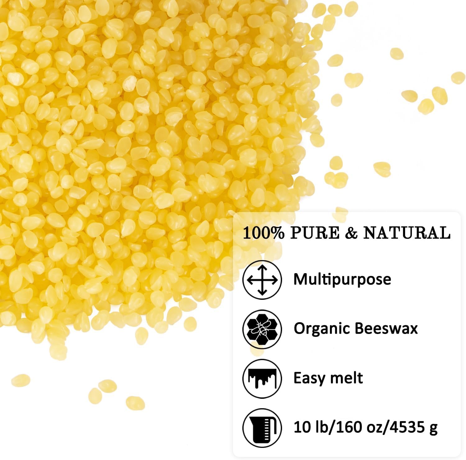 CAKETYCG 10 LB Yellow Beeswax Pellets - DIY Candle Making Kits, Magical Craft Making, Hand Care DIY Creams, Lip Balms and Soap Making Supplies (160 oz).