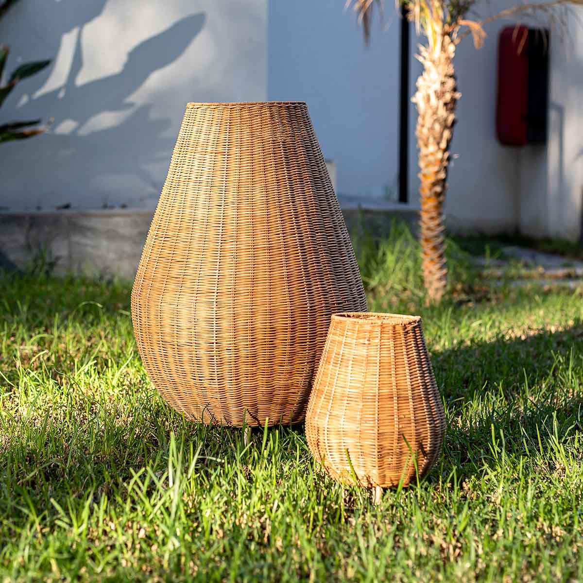 Moovere Lámpara de pie SAONA 70 cm con Cable Yute Luz Blanca + Mando a Distancia para Exterior e Interior para la Terraza, el Salón y el Patio