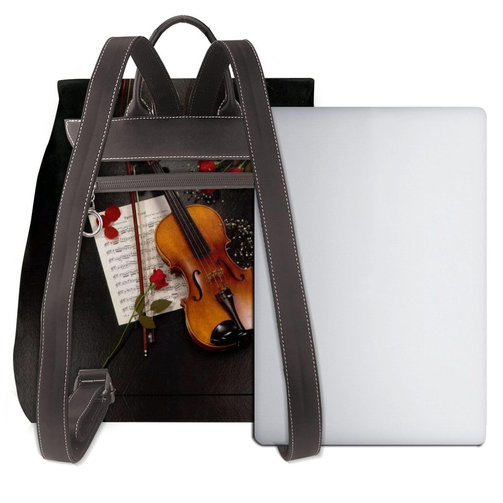 Moderner Leder-Rucksack für Damen, Violinen-Notenrucksack mit Deckel, 32,5 cm, PU-Leder, Rucksack für Mädchen, modischer Tagesrucksack für Reisen, Einkaufen, Arbeit, Medium, multifunktional