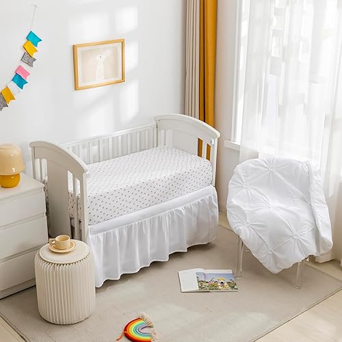 Miniatura 5 de PINNKKU Pintuck - Juego de ropa de cama plisada para cuna, 3 piezas, falda de cuna, manta y sábana para cuna, juegos de cuna para niñas, ropa de