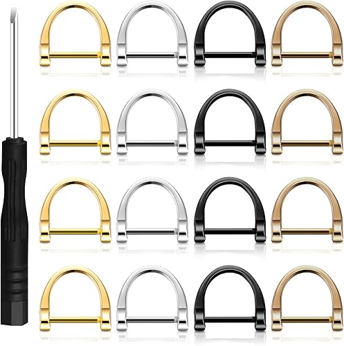 16 anillos en D con grillete de coche, anillos con grillete de metal, plata y oro, anillos en forma de U, anillos en D en forma de herradura para