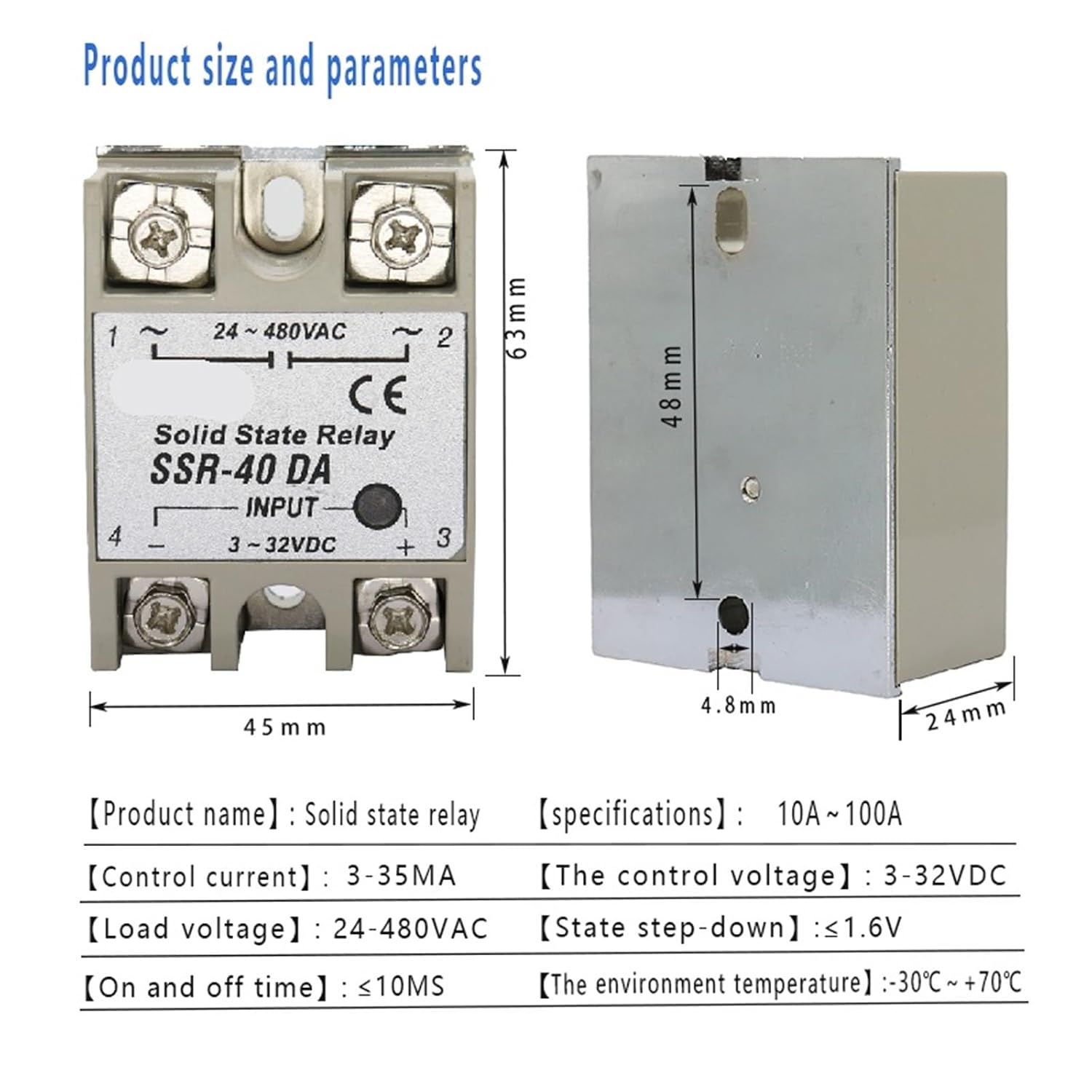 Solid State Relay Single Phase Small SSR-10DA SSR-25DA SSR-40DA SSR-60DA SSR-80DA SSR-100DA DC Control AC DD DA AA 1Pcs(SSR-10DA)