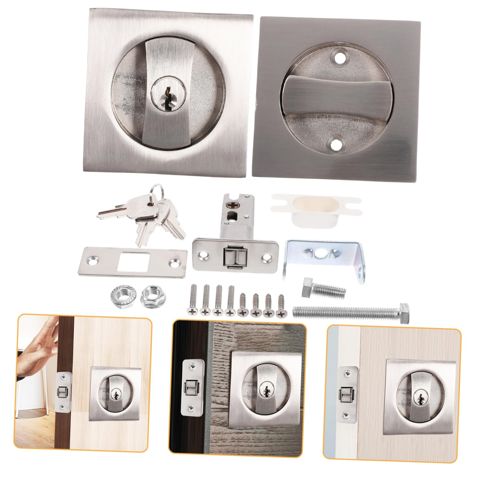 CRILSTYLEO 1 Set Pocket Door Lock Modern Privacy Latch Hardware with Key Durable Metal Invisible Door Lock for Bedrooms Bathrooms and Offices Easy Installation for Enthusiasts