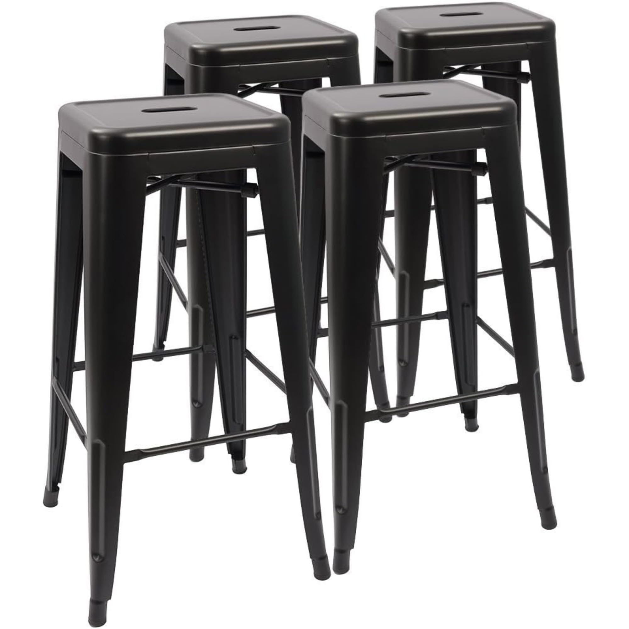 Devoko Metal Bar Stools 30" Indoor Outdoor Stackable Barstools Modern Style Industrial Vintage Counter Bar Stools Set of 4 (30 inch, Deep Black)