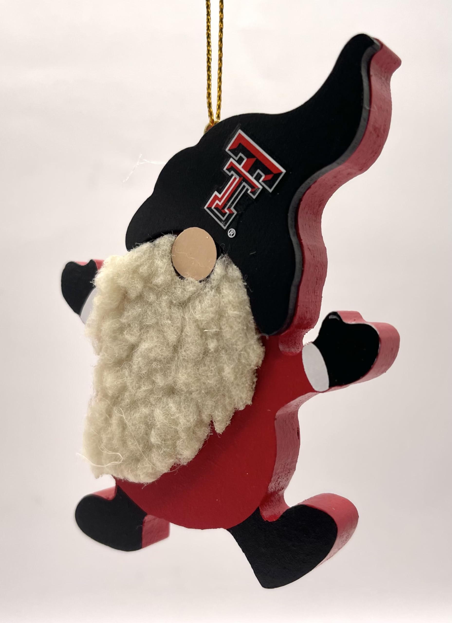 TX Tech Dancing Wood Bearded Red Raider Gnome Christmas Ornament Home Office Officially Licensed Black Red Painted Hanging Grad Gift Birthday Gift