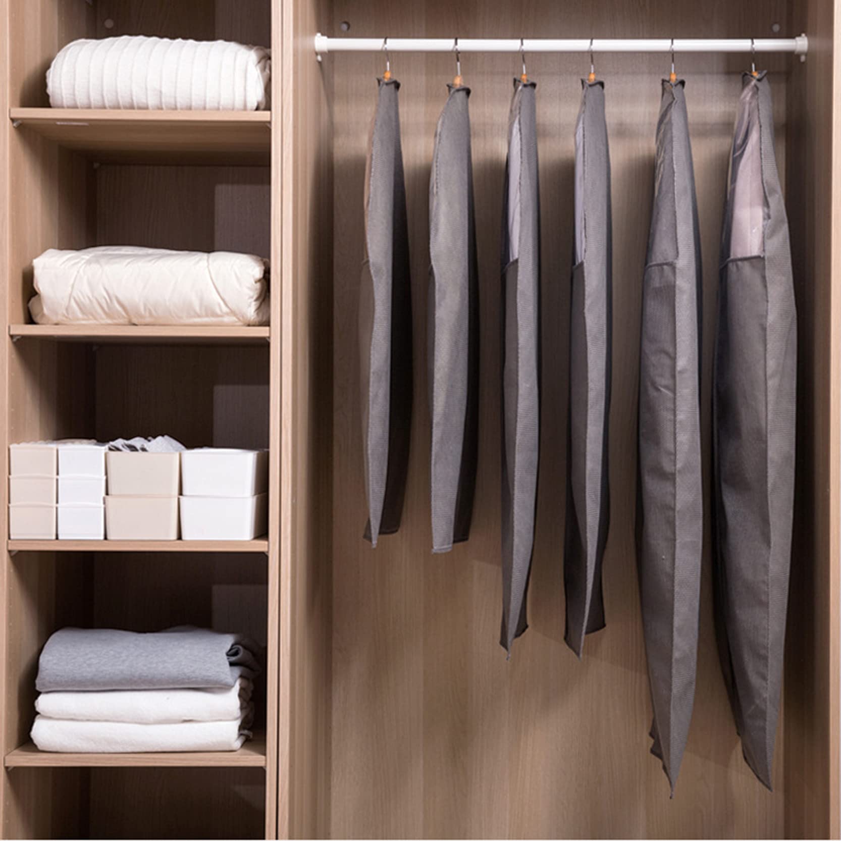 Sacca Porta Abiti, Confezione da 6 Borse Porta Abiti Lunghe, morbide e Traspiranti, in Tessuto Non, con Cerniera Finestra Trasparente, Grigio-L(60 x 135 cm)