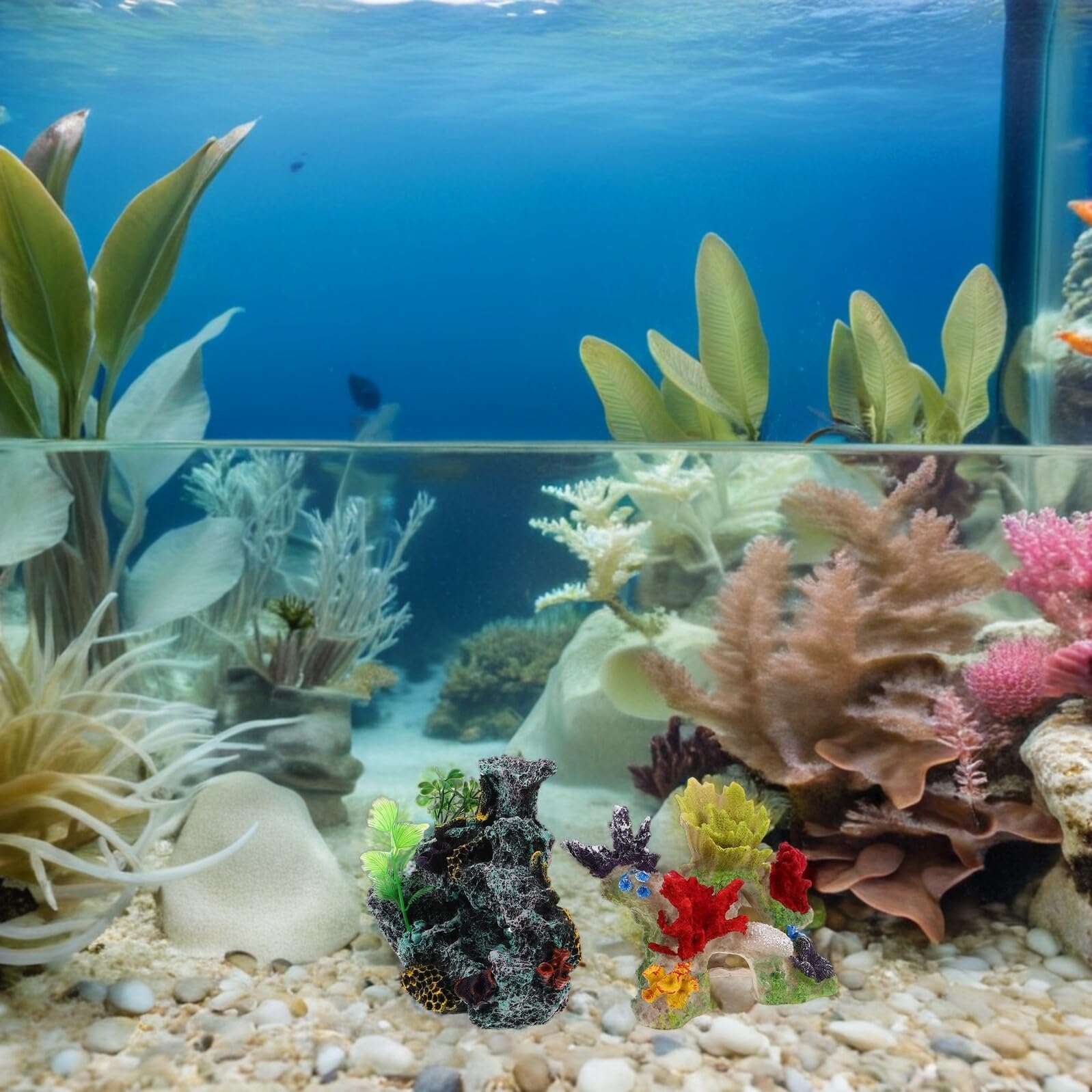 POPETPOP 2 Szt. Szt Dekoracji Akwariowych z Żywicy Realistyczna Sztuczna Koralowa i Kamienie Do Akwarium Kolorowe Ozdoby Do Akwarium Słodkowodnego i Morskiego Naturalny Habitat dla Ryb