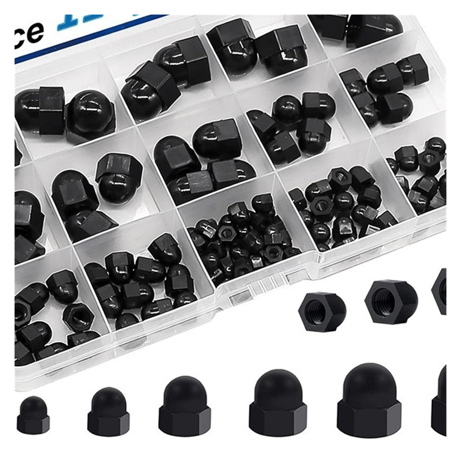 Sechskant Hutmutter Edelstahl Schwarze Nylon-Hutmutter | Sortiment M3-M10 Kuppel-Sechskantmuttern-Set, Box for Bolzen, Schrauben, DIY-Reparatur