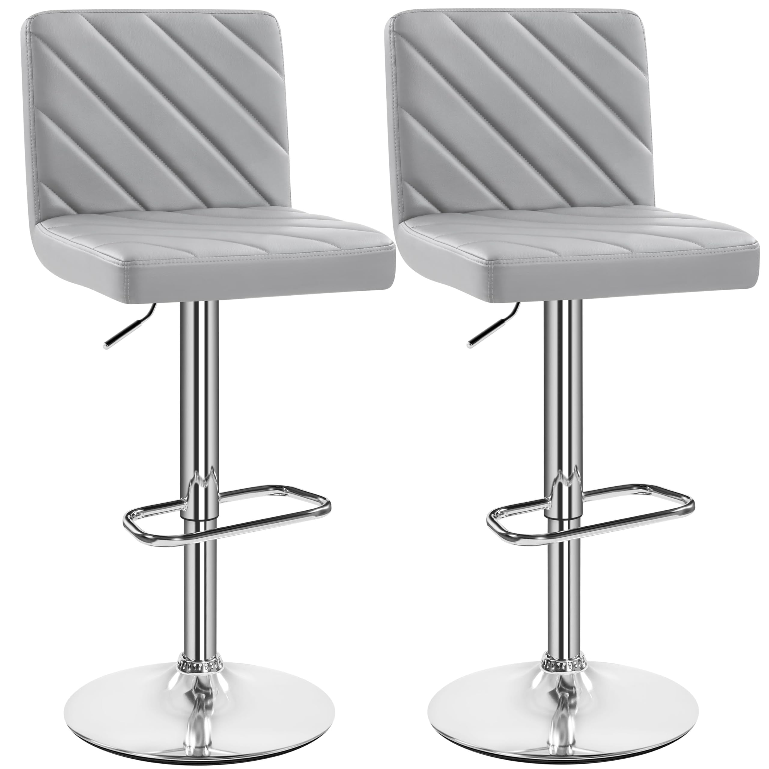 Yaheetech Set of 2 Bar Stools Height Adjustable 92-113.5 cm Bar Chairs Swivel Seats Modern Design High Stools Light Grey