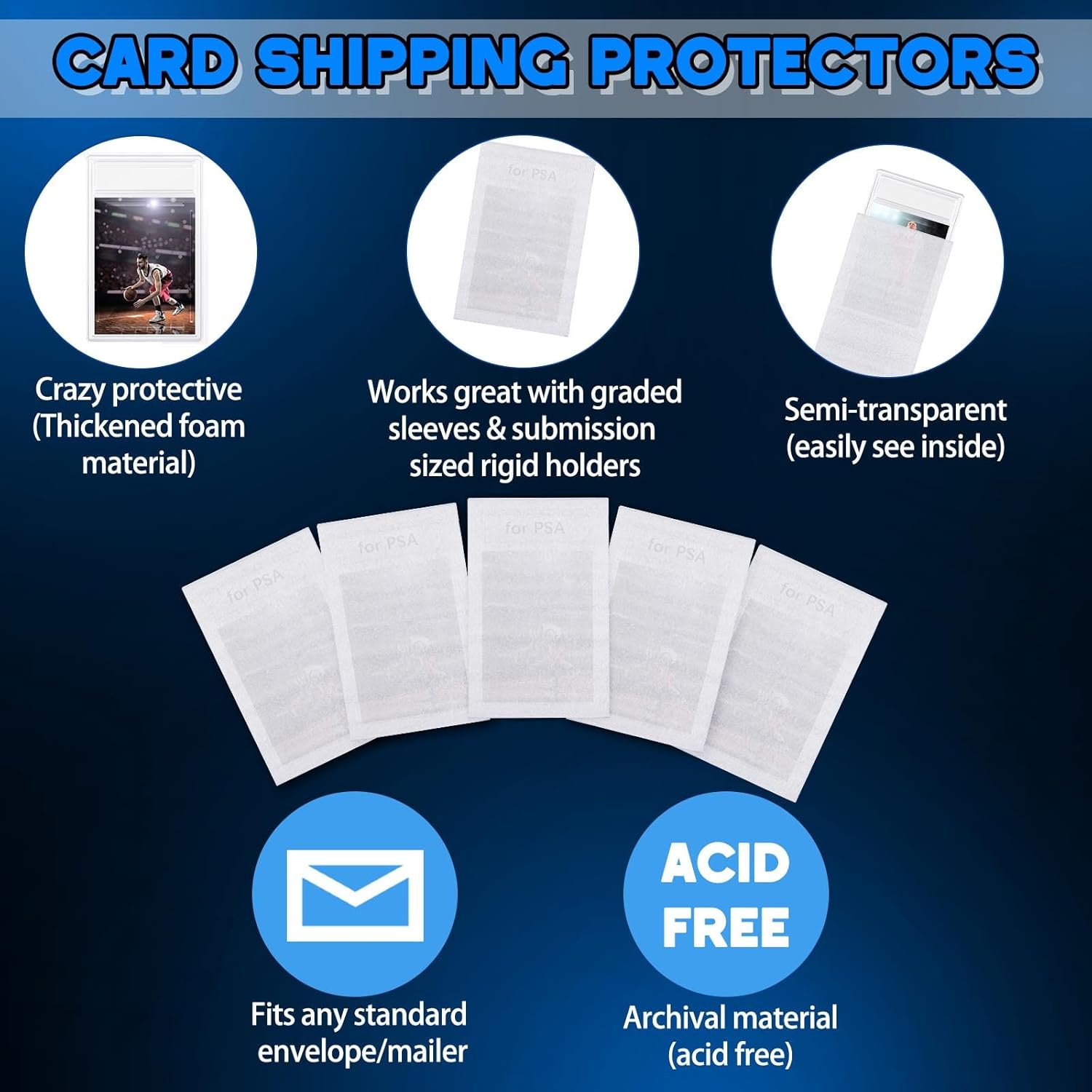 AmazingSpark 150 Pack Trading Card Shipping Protectors 4 x 6 in Sleeves Compatible with PSA Graded Cards, Foam Bags Shipping Supplies