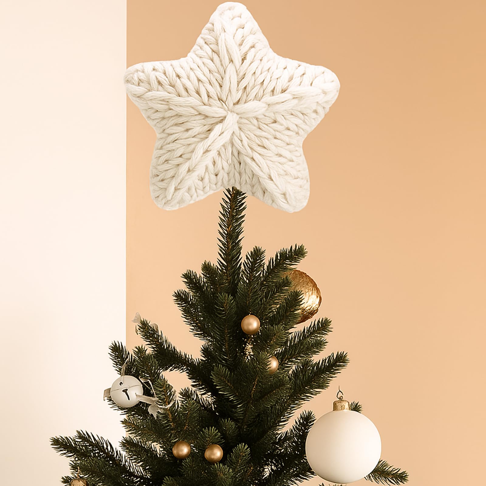 Gejoy Mini Christmas Knitted Star Tree Topper Rustic Natural Knitting Star 6 Inch Miniature Tree Topper for Christmas Home Decor Winter Holiday