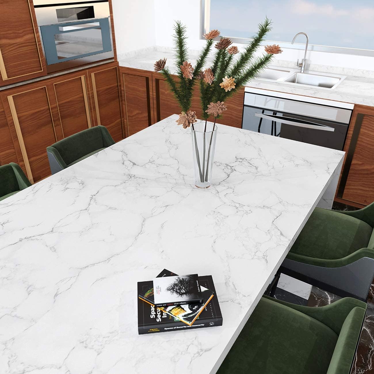 Decotalk 200"x30" White Marble Contact Paper Peel and Stick for Kitchen Counter White Marble Wallpaper for Bathroom Vanity Removable Stick on Wallpaper Granite Contact Paper for Countertops Waterproof