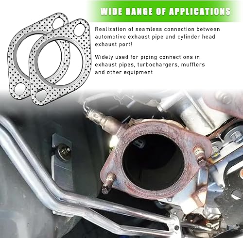 Miniatura 6 de Suvnie 2 juntas de escape de automóvil, 2 pulgadas, 2 pernos, junta de brida de escape estándar de alta temperatura para cabezales Turbo Catback,
