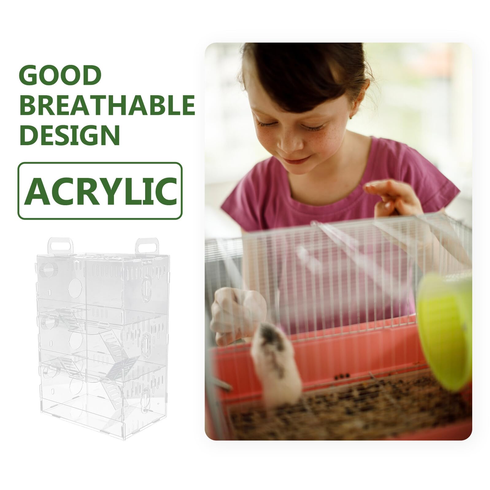 UPKOCH Jaula para Hámster Pequeña de Acrílico Transparente Jaula Tipo Villa de 3 Niveles 30×20×45 CM Casita para Mascotas Pequeñas como Hámster Erizos y Chinchillas