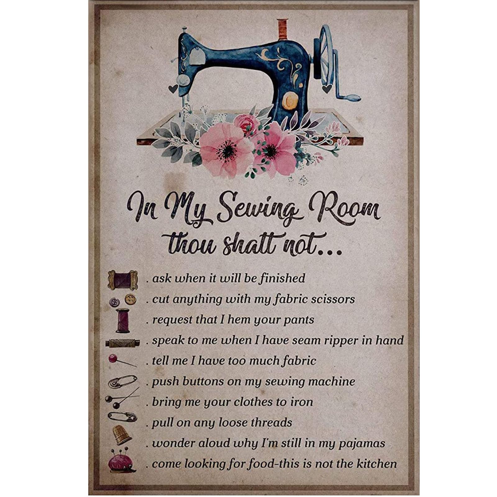 Vintage Metal Tin Sign Sewing Patterns Sewing Room Poster in My Sewing Room Thou Shalt Not Sewing Room Decor Indoor Outdoor Home Bar Coffee Kitchen