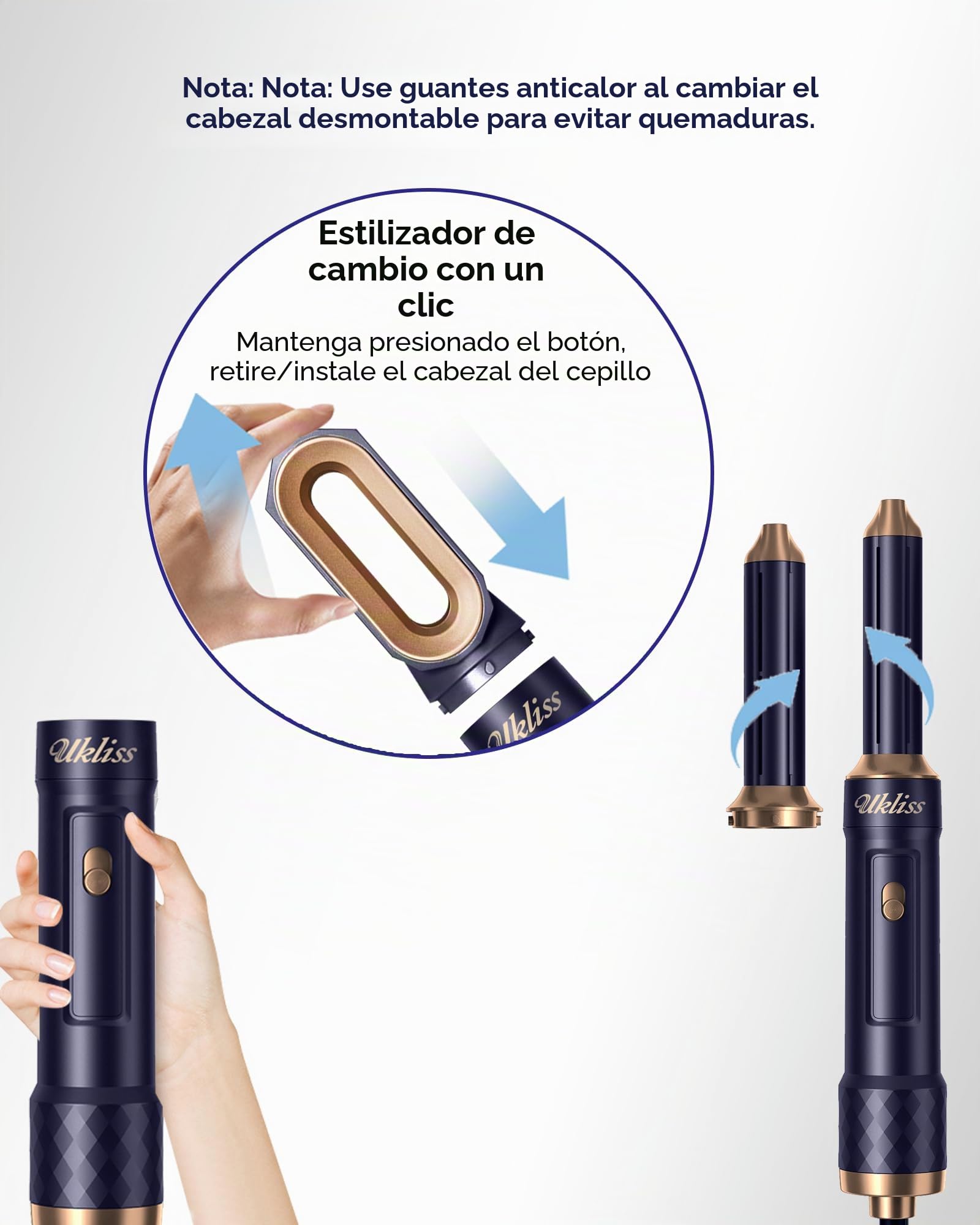 Secador Pelo 6 in 1, UKLISS Airstyler & Moldeador de Pelo con Hair Dryer, Rizador Pelo Automatico, Cepillo Secador de Pelo, Thermal Brush, Cepillo Alisador Pelo, Regalos para Mujeres Styling- Azul