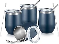 Vista 14 de COMOOO Vaso de vino de 12 onzas con tapa y popote, copa de vino de acero inoxidable, copa de vino de doble pared aislada al vacío para vino, Blanco