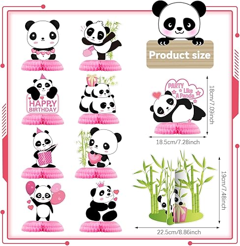 Miniatura 2 de 11 piezas de decoración de fiesta de panda, centros de mesa de panal, suministros de fiesta de panda, lindos centros de mesa de papel para niños,