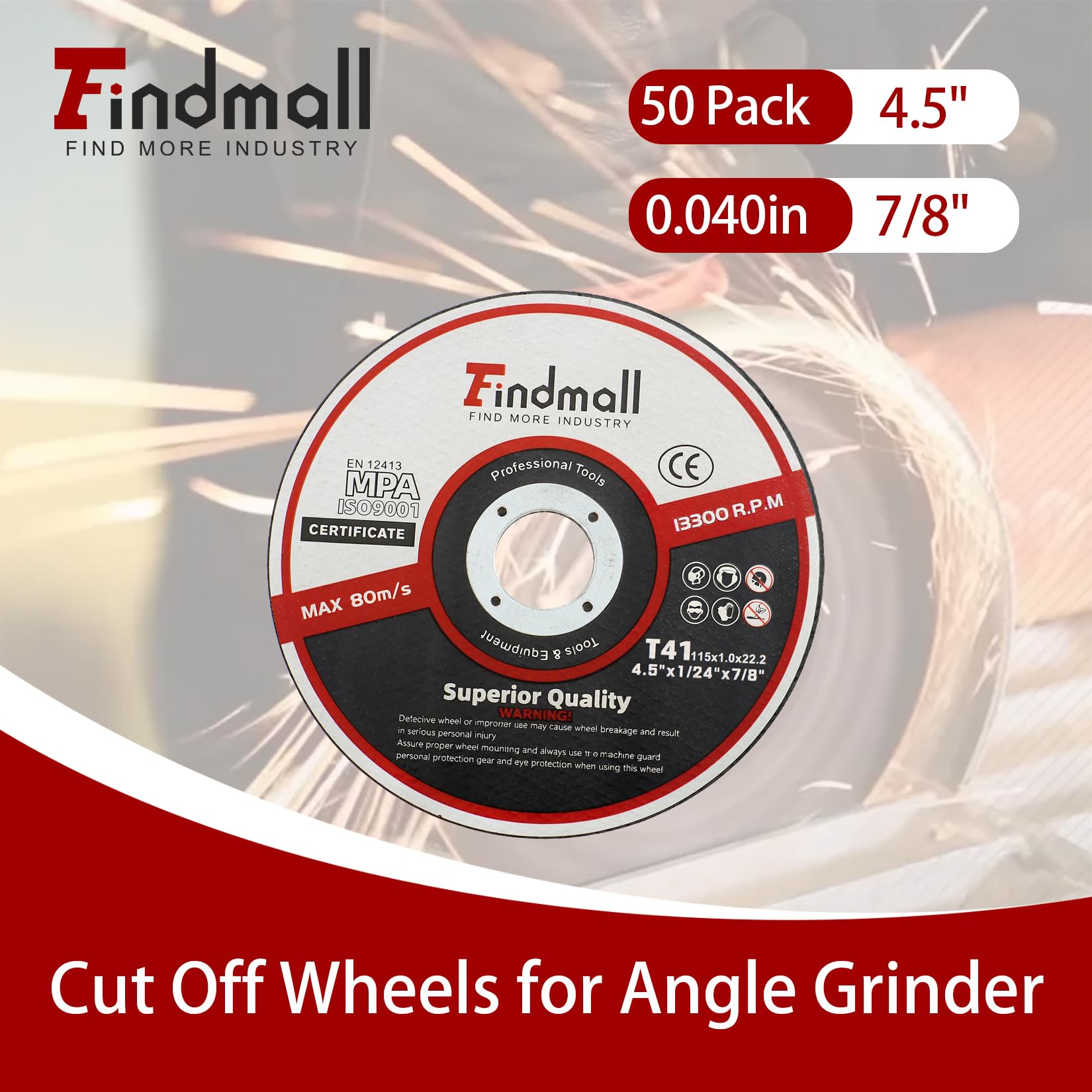 50 pezzi di dischi da taglio da 4 1/2 pollici per smerigliatrice angolare, diametro 4 1/2", spessore 0,040", diametro interno 7/8", dischi da taglio per metallo e acciaio inossidabile, disco da tagl