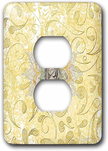 3dRose Image of Cameo in Gold, Yellow Lace Flora Design - Light Switch Covers (lsp-378318-6)