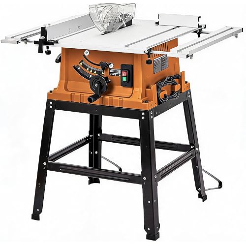 CABIHOME Table Saw, Benchtop Wood Cutting Saw Machine with Stand, Orange