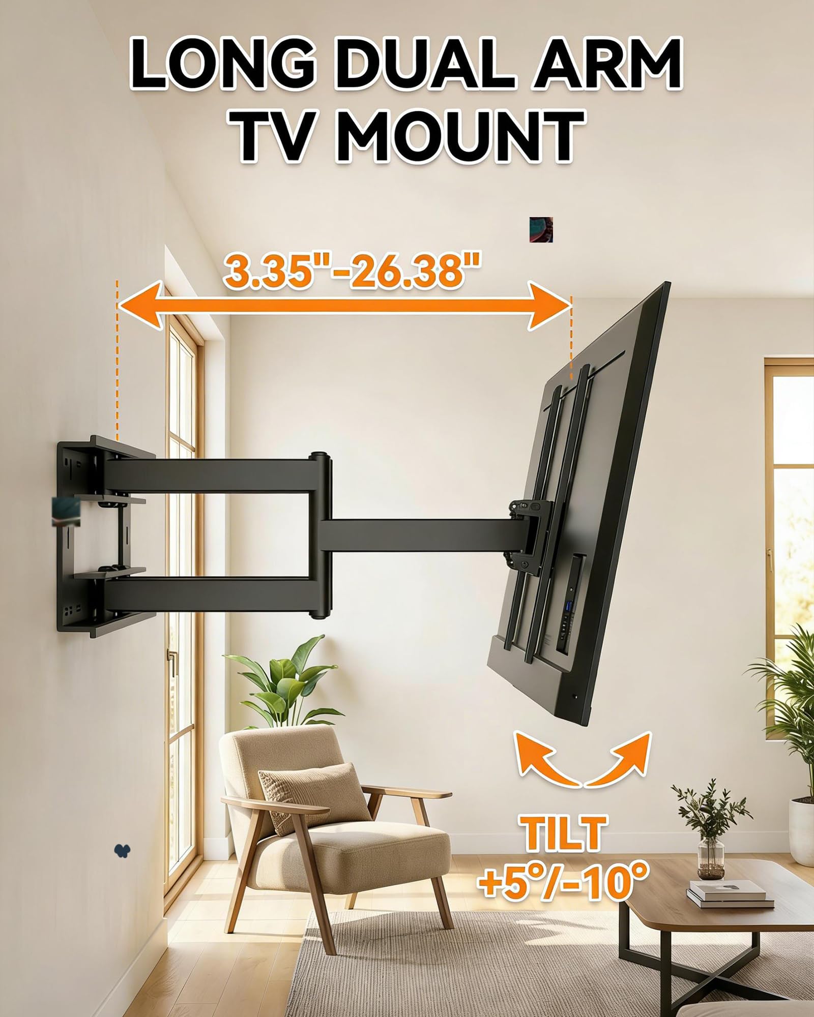 Soporte vertical de pared para TV, brazo giratorio inclinable, se adapta a la mayoría de soportes de pantalla LED LCD de 55 a 95 pulgadas, HP-DY5595XZ