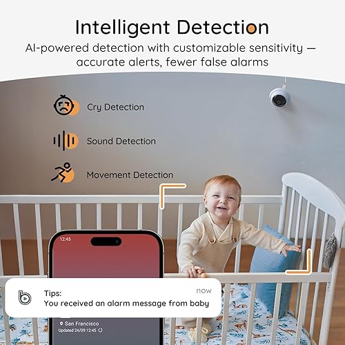 Miniatura 3 de BOIFUN Monitor de bebé Wi-Fi de 5 pulgadas con pantalla dividida 2K con 2 cámaras de 360, movimiento y sonido AI, detección de humedad y
