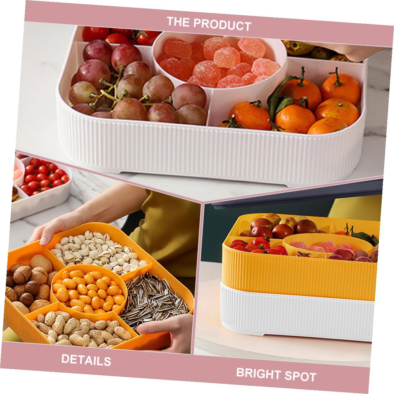Unomor Double-layer Candy Serve Tray with Lid, Multi-compartment Snack Box for Fruit and Nuts Storage, Food Serving Organizer for Home and Party Use