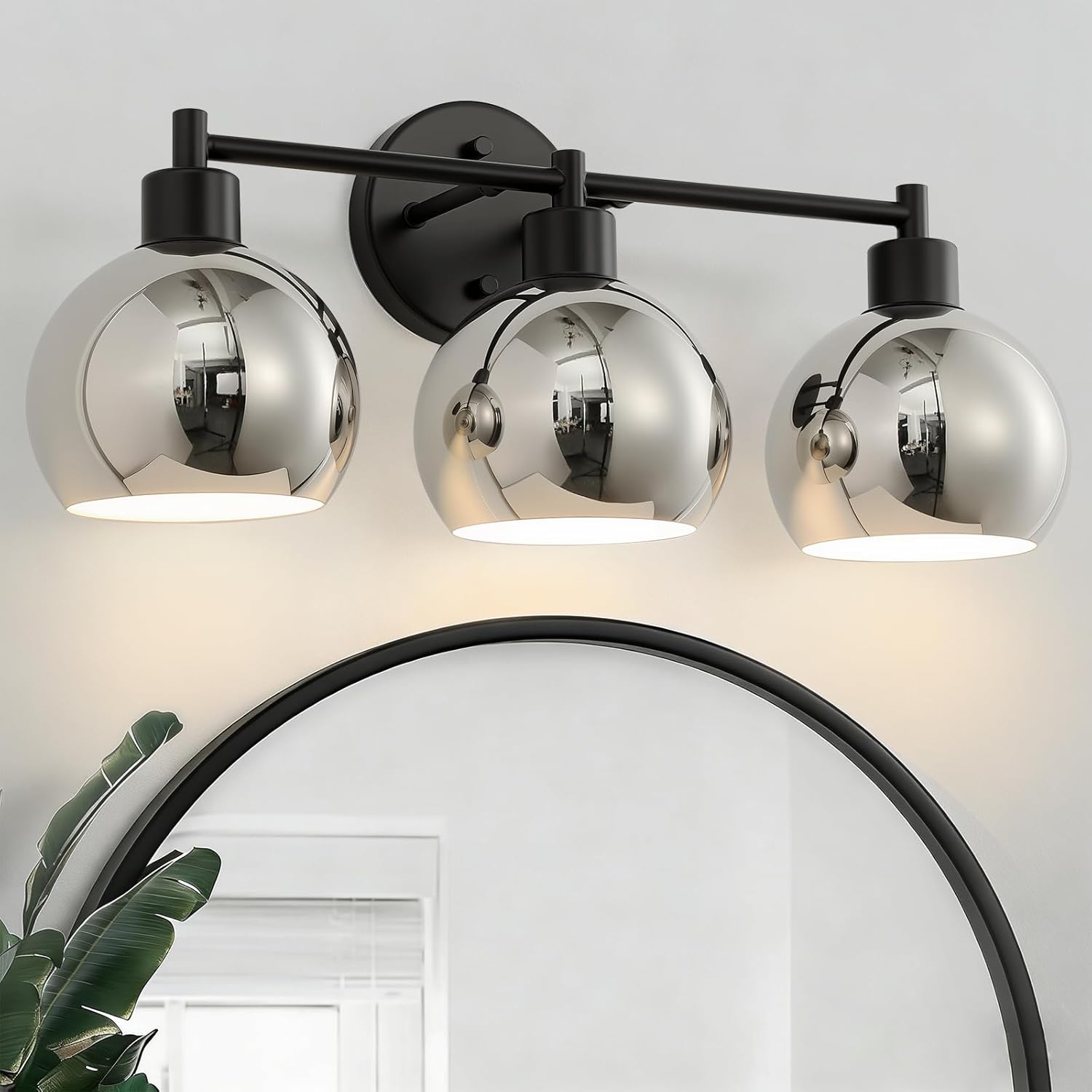Modern Bathroom Vanity Light Fixtures, 3-Lights Black & Polished Nickel Finish Industrial Vanity Light, E26 Base, Ideal for Bathroom, Mirror, Living room, Bedroom, Cabinet, Porch, and Hallway
